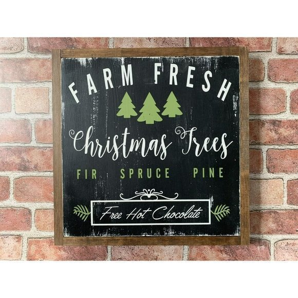 “Farm Fresh Christmas Trees” Large Wood Framed‎ Sign, Decoration Farmhouse Decor - Picture 1 of 3